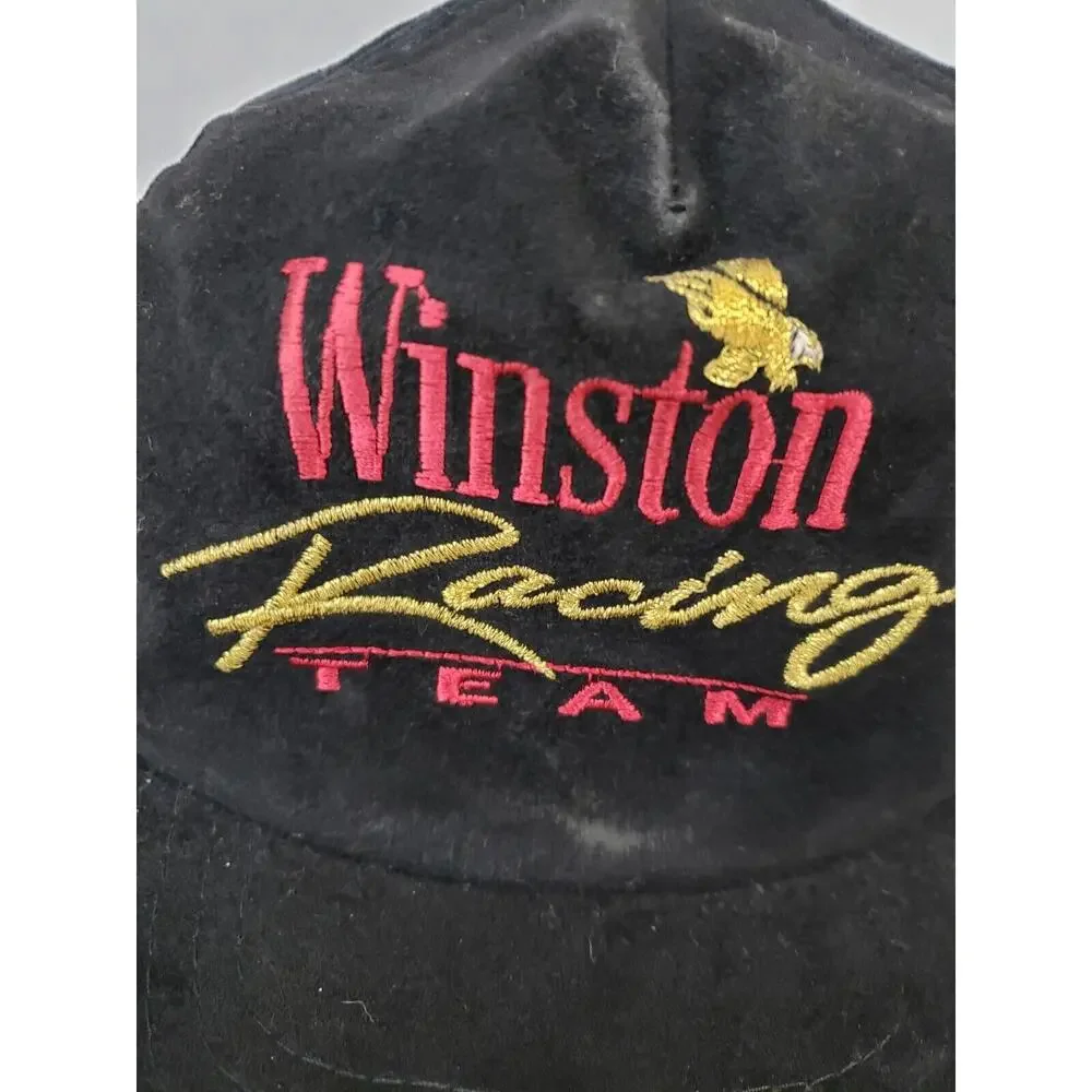 Vintage Winston Racing Team Hat NASCAR Cap Black Velvet Snap Back Gold Red Eagle